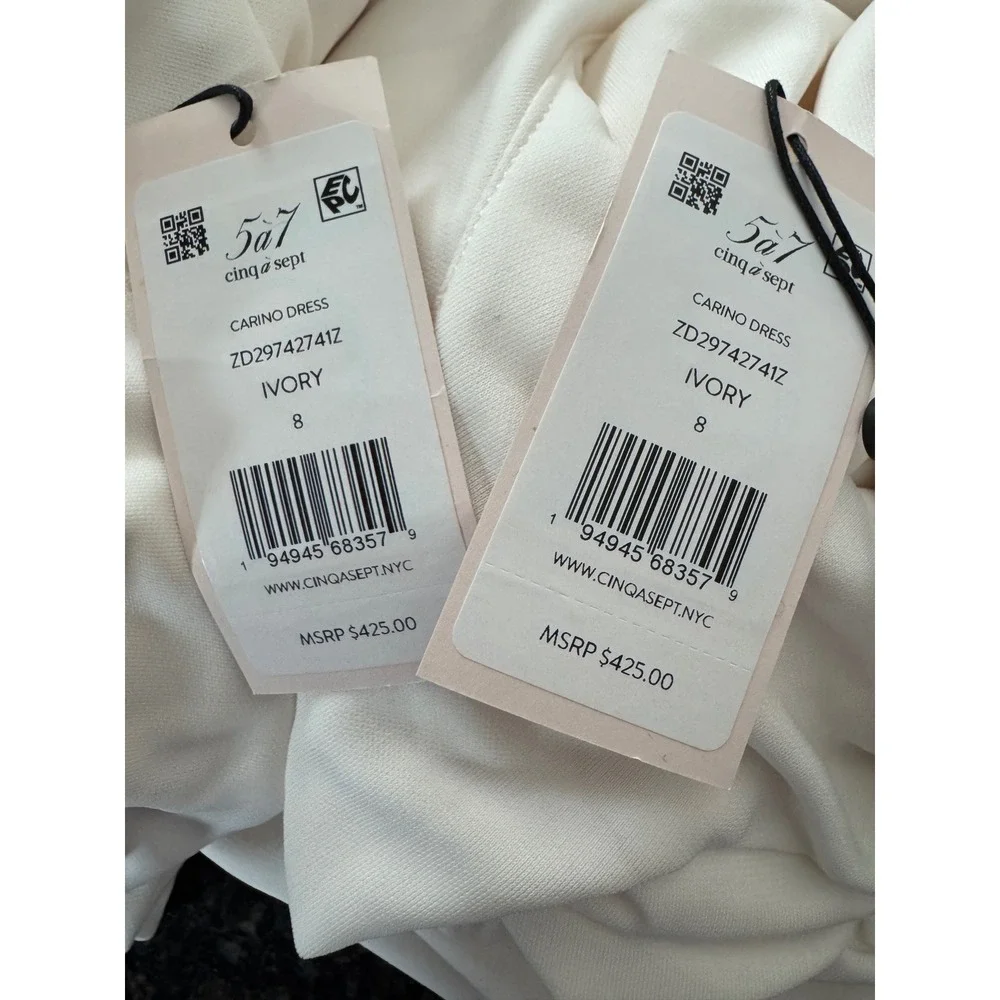 Cinq a Sept Carino Dress Ivory Cowl Neck Ruched Midi ZD29742741Z New Size 8 - Picture 3 of 12